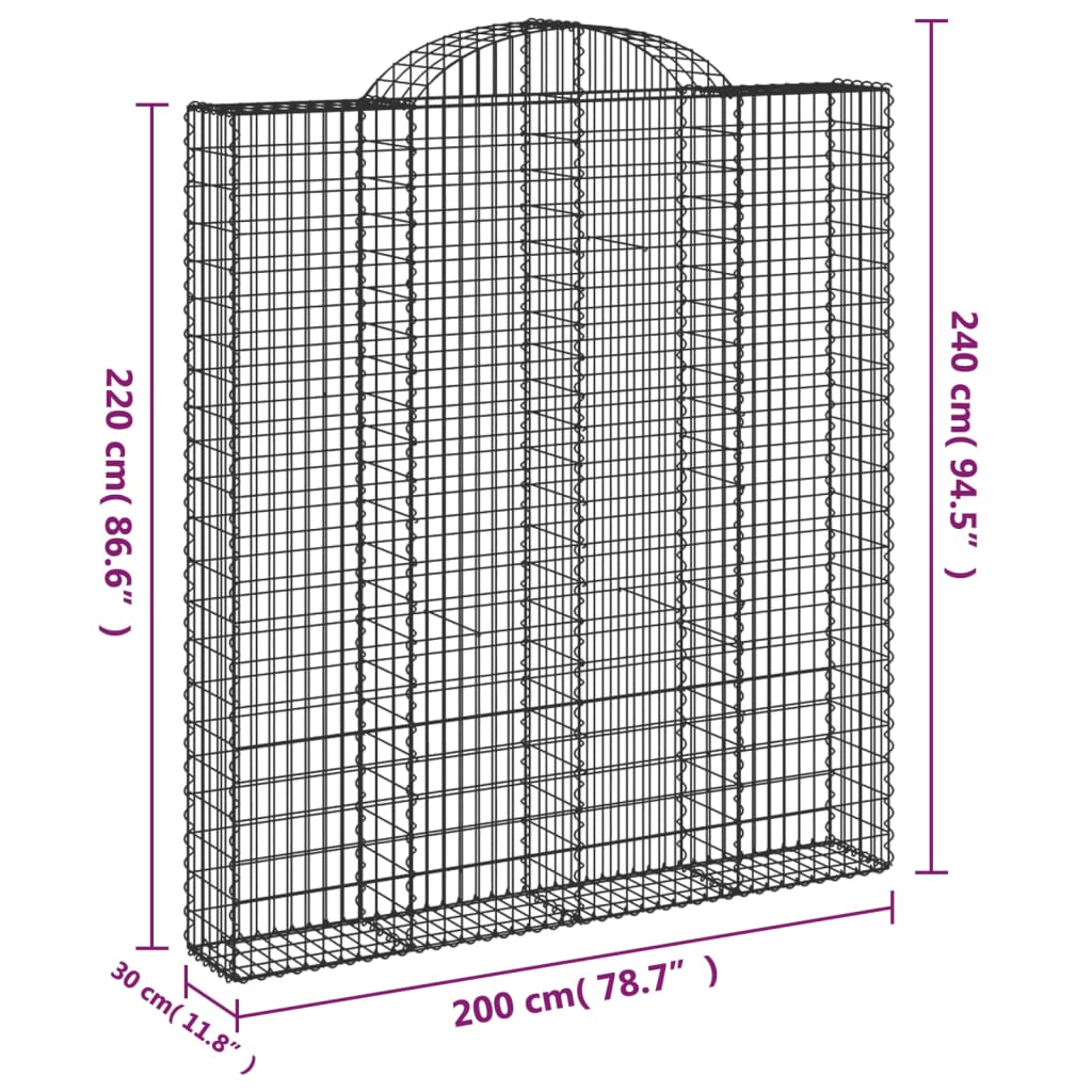 Arched Gabion Baskets 2 pcs 200x30x220/240 cm Galvanised Iron