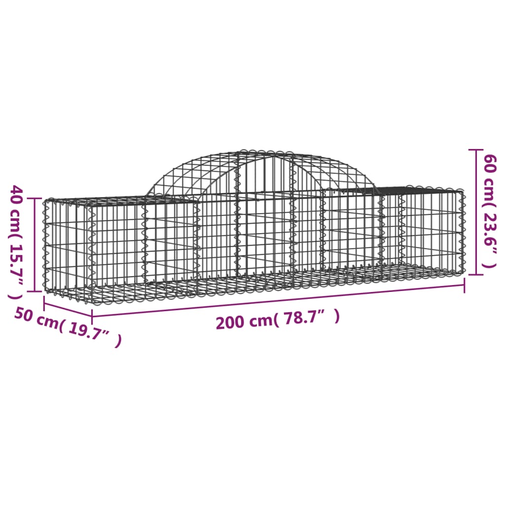 Arched Gabion Baskets 6 pcs 200x50x40/60 cm Galvanised Iron