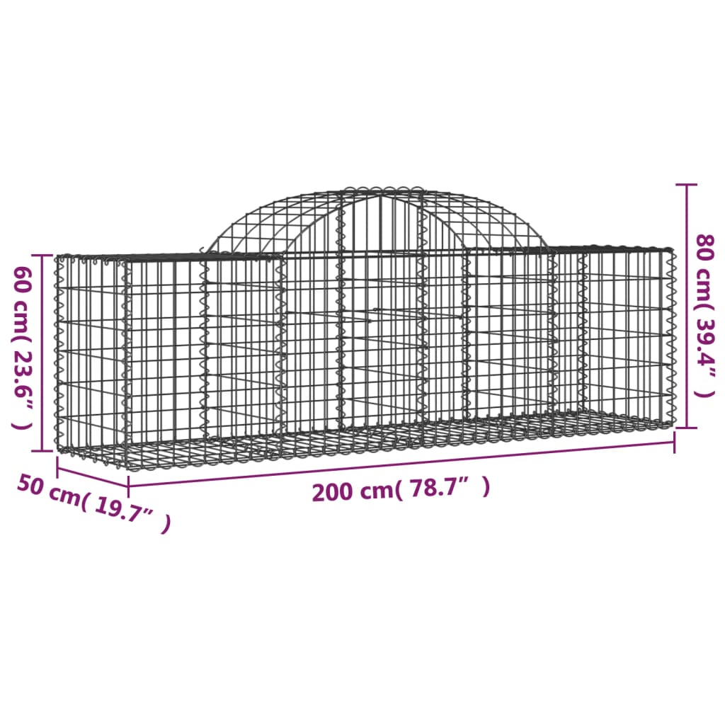 Arched Gabion Baskets 5 pcs 200x50x60/80 cm Galvanised Iron