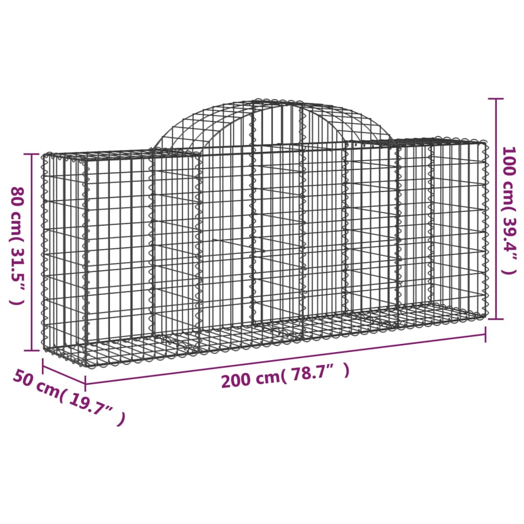 Arched Gabion Baskets 4 pcs 200x50x80/100 cm Galvanised Iron