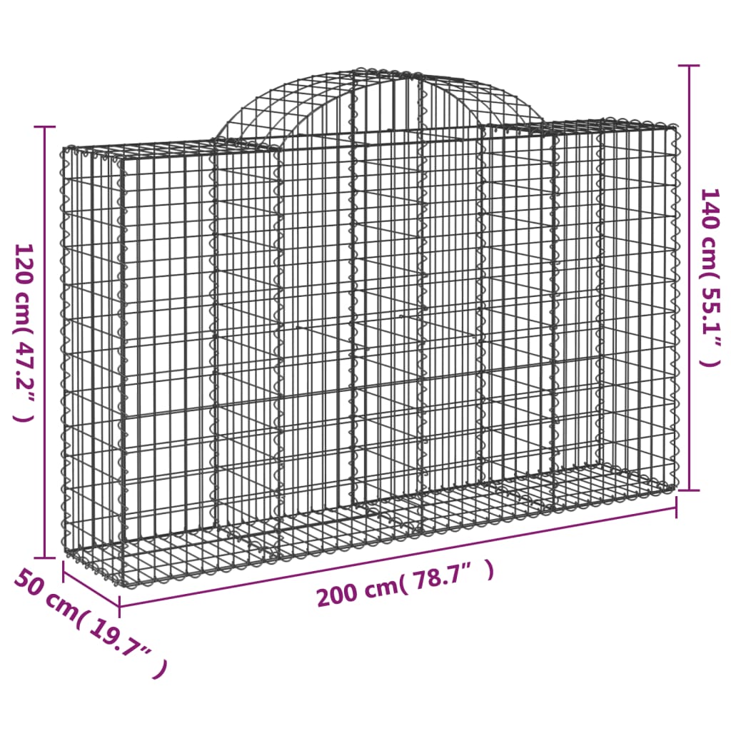 Arched Gabion Baskets 3 pcs 200x50x120/140 cm Galvanised Iron