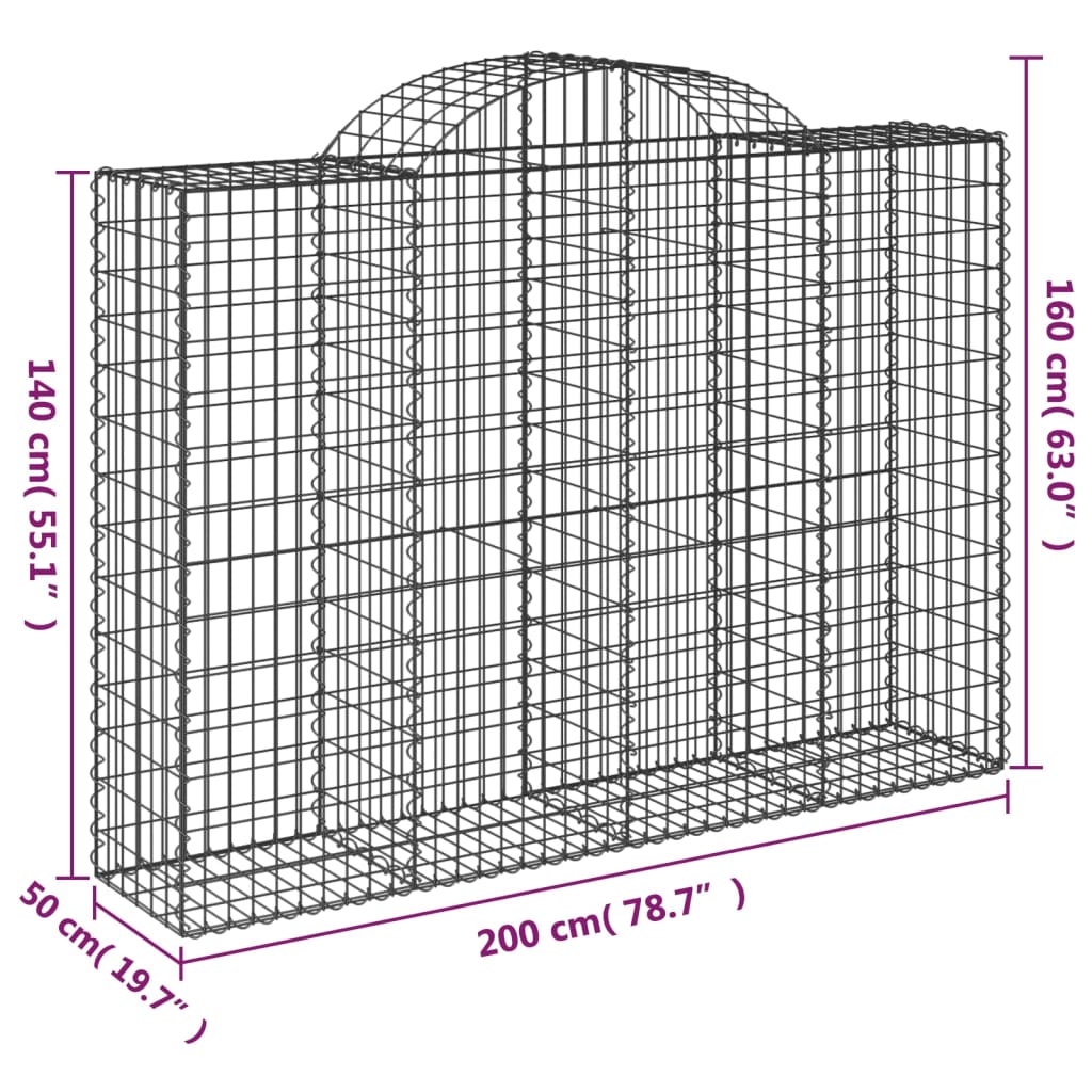 Arched Gabion Baskets 3 pcs 200x50x140/160 cm Galvanised Iron