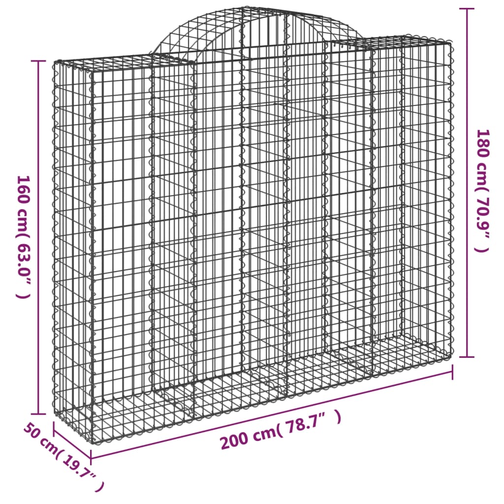 Arched Gabion Baskets 11 pcs 200x50x160/180 cm Galvanised Iron