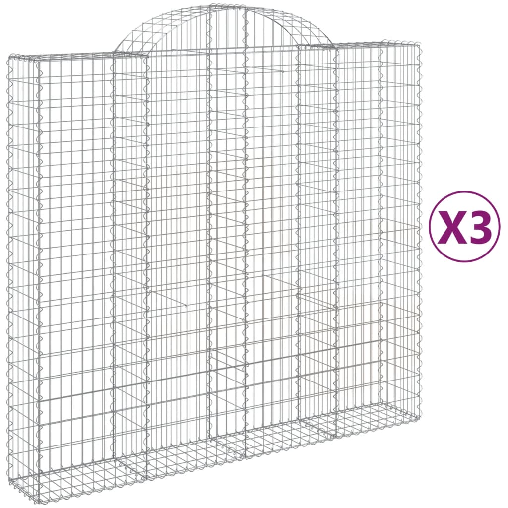 Arched Gabion Baskets 3 pcs 200x50x180/200 cm Galvanised Iron