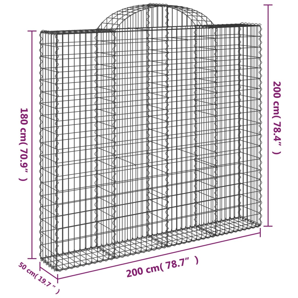 Arched Gabion Baskets 10 pcs 200x50x180/200 cm Galvanised Iron