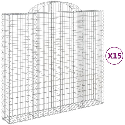 Arched Gabion Baskets 15 pcs 200x50x180/200 cm Galvanised Iron