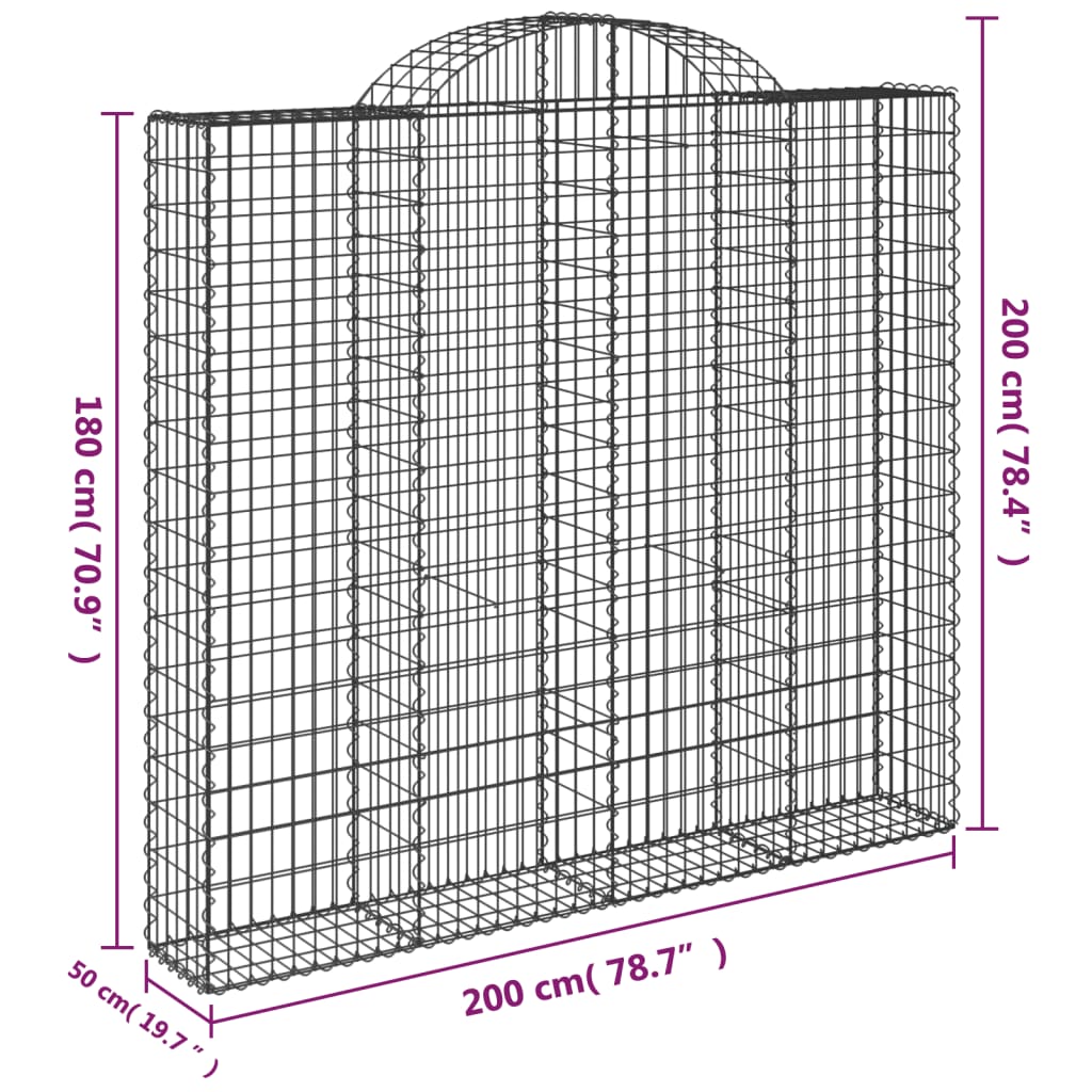 Arched Gabion Baskets 15 pcs 200x50x180/200 cm Galvanised Iron