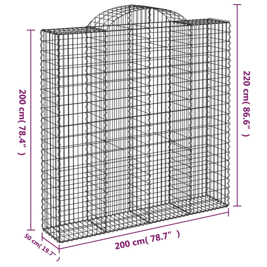 Arched Gabion Baskets 6 pcs 200x50x200/220 cm Galvanised Iron