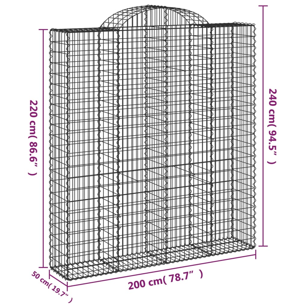 Arched Gabion Baskets 5 pcs 200x50x220/240 cm Galvanised Iron