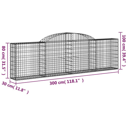 Arched Gabion Baskets 2 pcs 300x30x80/100 cm Galvanised Iron