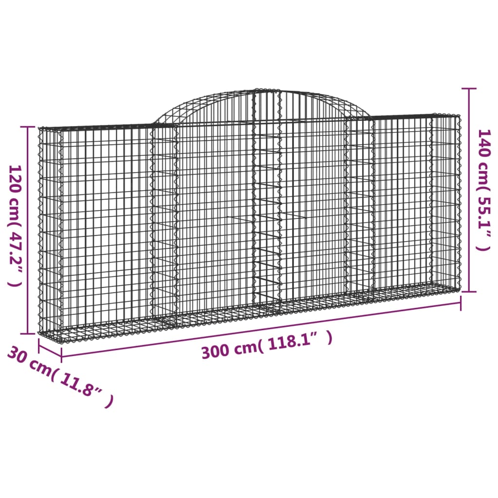 Arched Gabion Baskets 2 pcs 300x30x120/140 cm Galvanised Iron