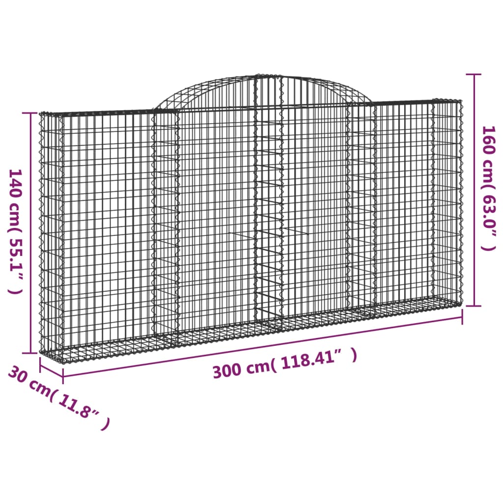 Arched Gabion Baskets 5 pcs 300x30x140/160 cm Galvanised Iron