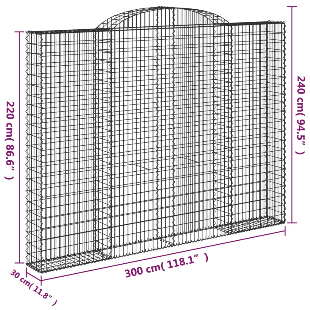 Arched Gabion Baskets 3 pcs 300x30x220/240 cm Galvanised Iron