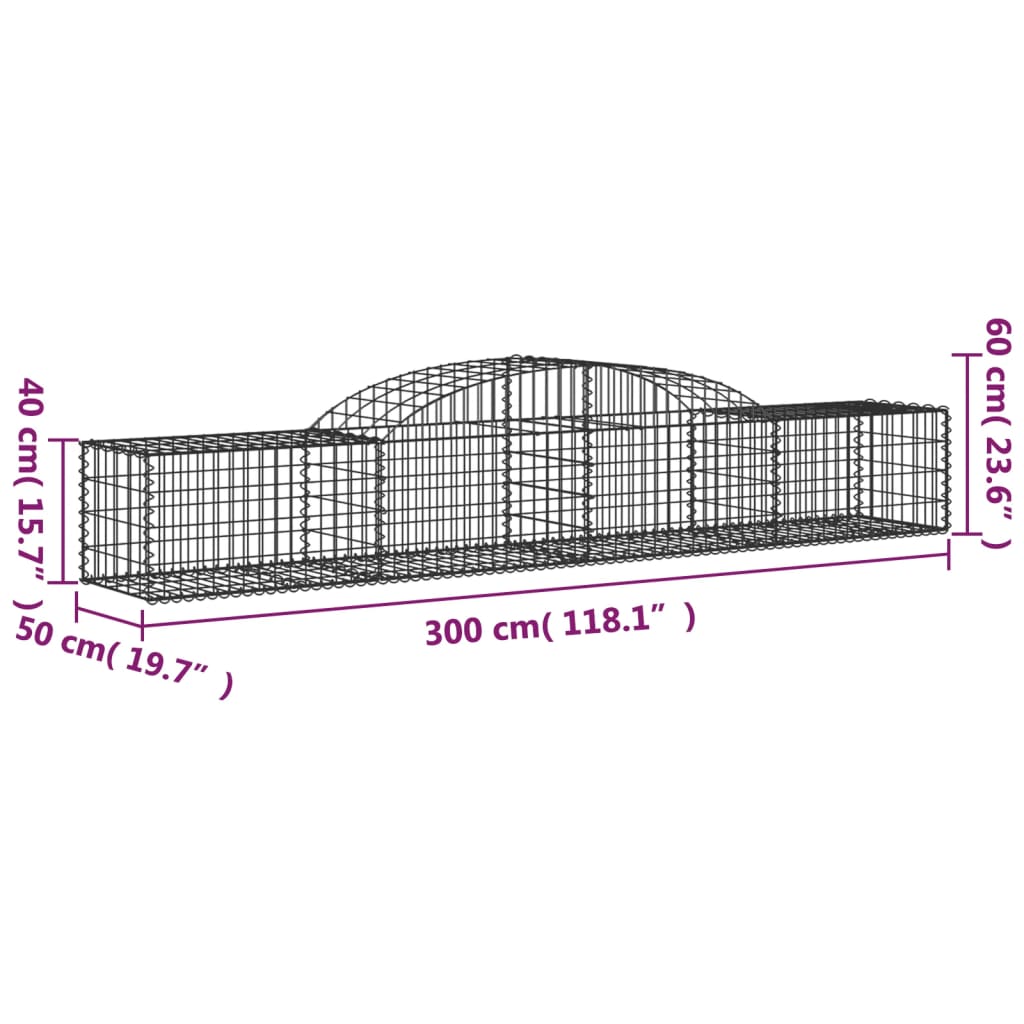 Arched Gabion Baskets 5 pcs 300x50x40/60 cm Galvanised Iron