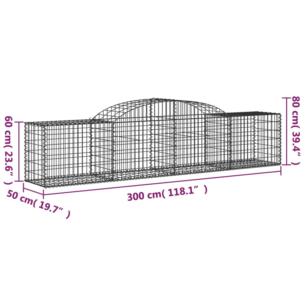 Arched Gabion Baskets 2 pcs 300x50x60/80 cm Galvanised Iron