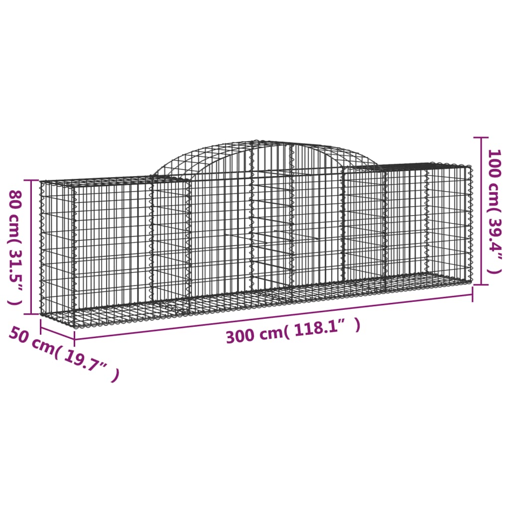 Arched Gabion Baskets 6 pcs 300x50x80/100 cm Galvanised Iron