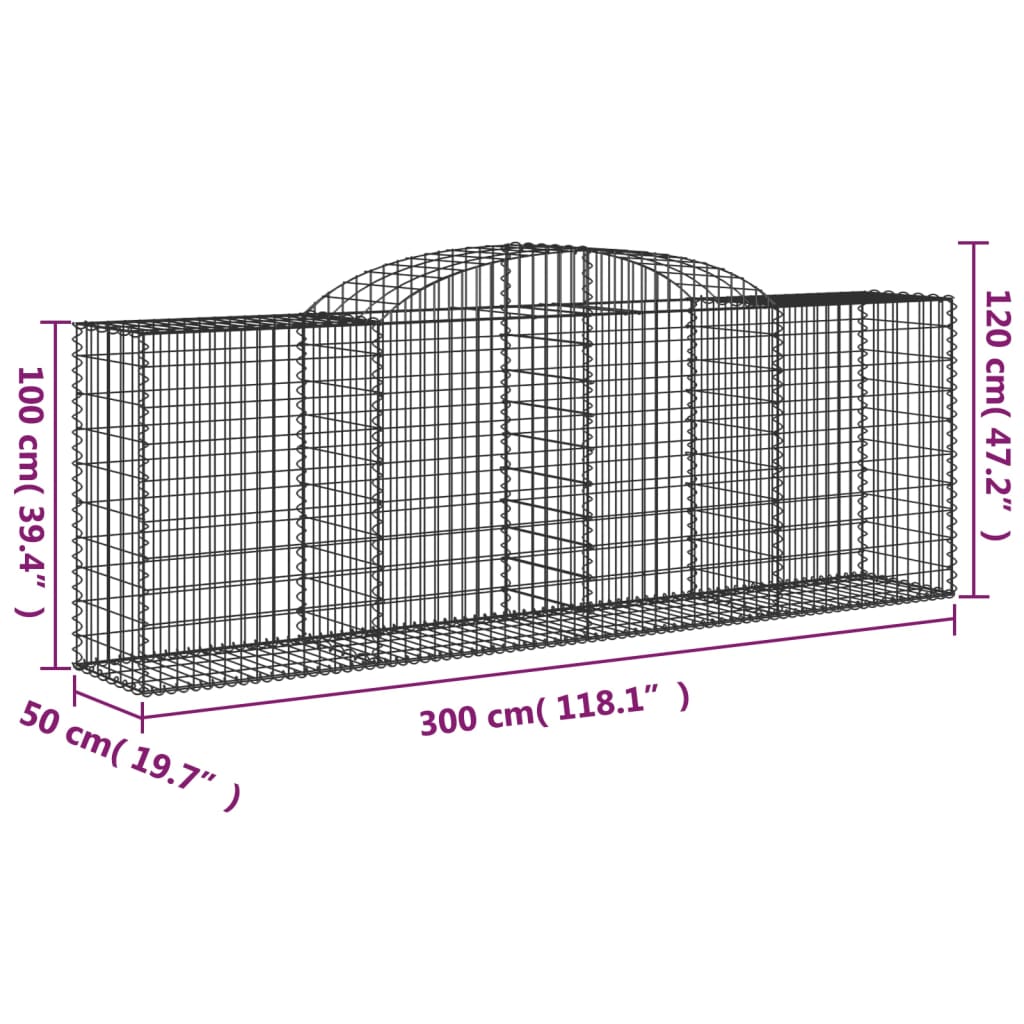 Arched Gabion Baskets 2 pcs 300x50x100/120 cm Galvanised Iron