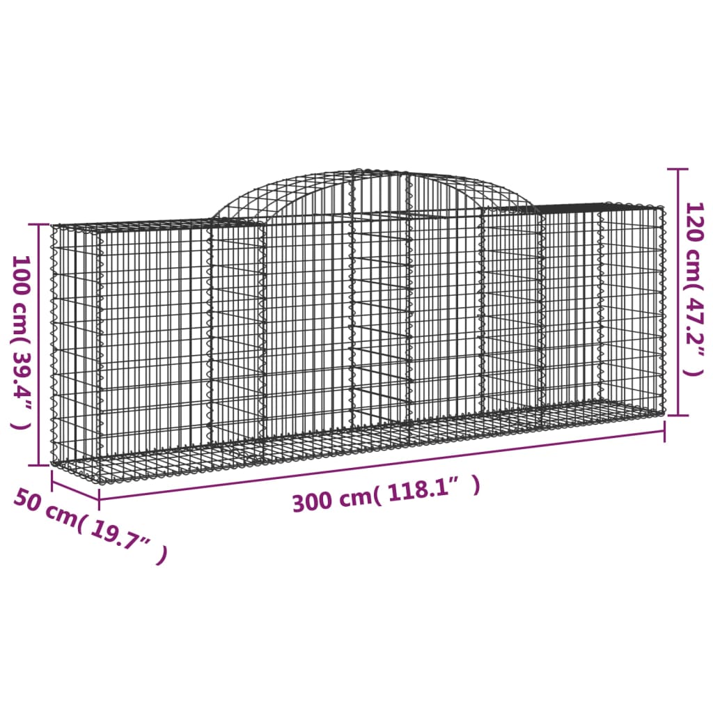 Arched Gabion Baskets 7 pcs 300x50x100/120 cm Galvanised Iron