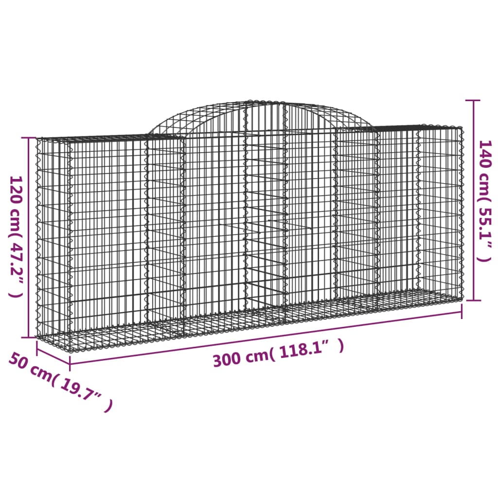 Arched Gabion Baskets 13 pcs 300x50x120/140 cm Galvanised Iron