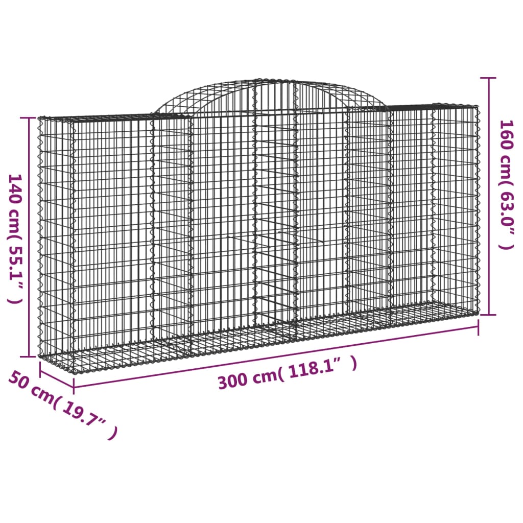 Arched Gabion Baskets 2 pcs 300x50x140/160 cm Galvanised Iron