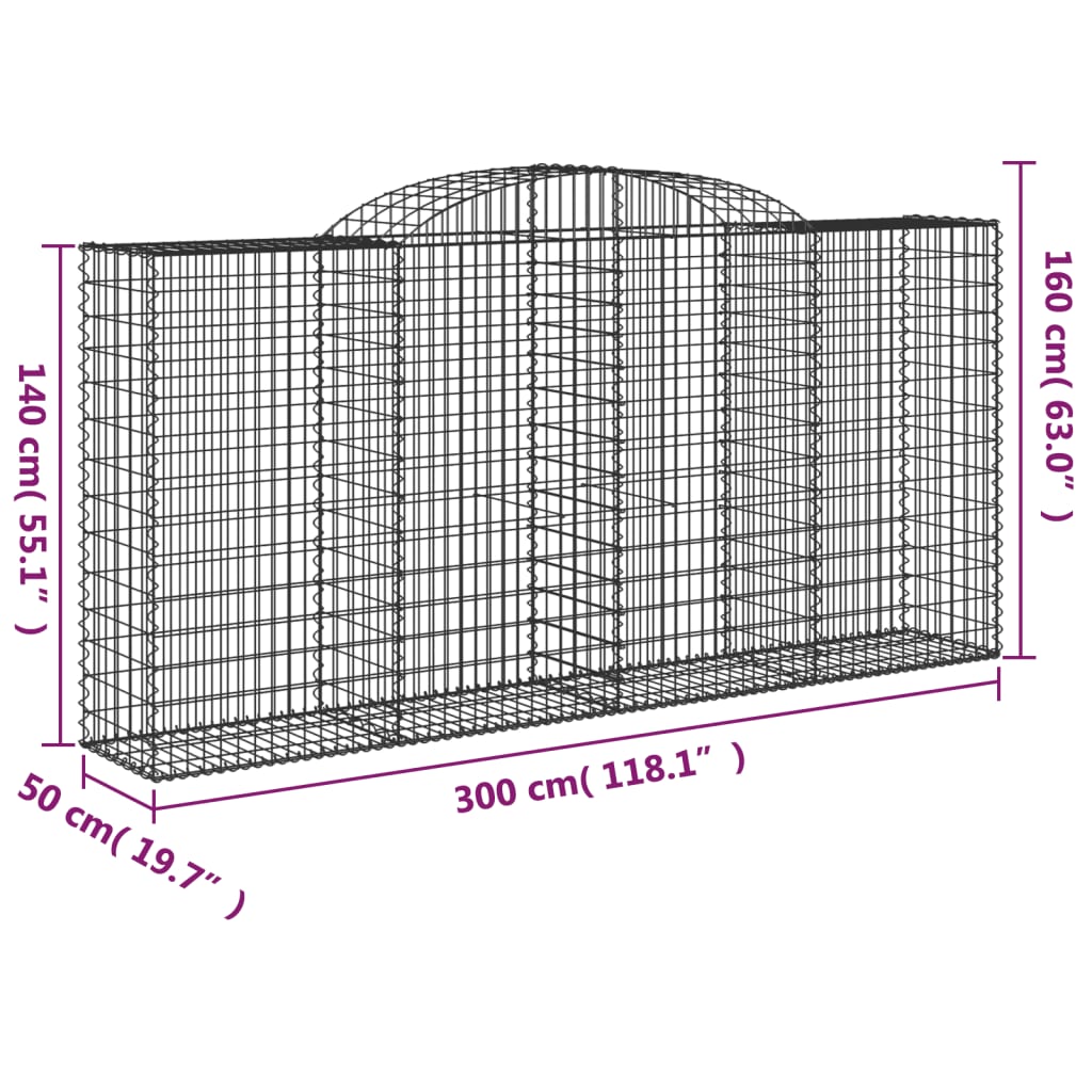 Arched Gabion Baskets 7 pcs 300x50x140/160 cm Galvanised Iron