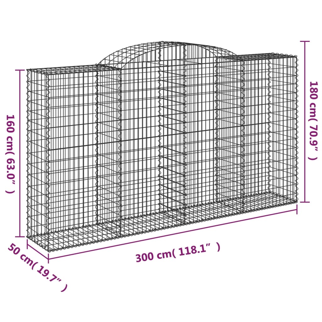 Arched Gabion Baskets 5 pcs 300x50x160/180 cm Galvanised Iron