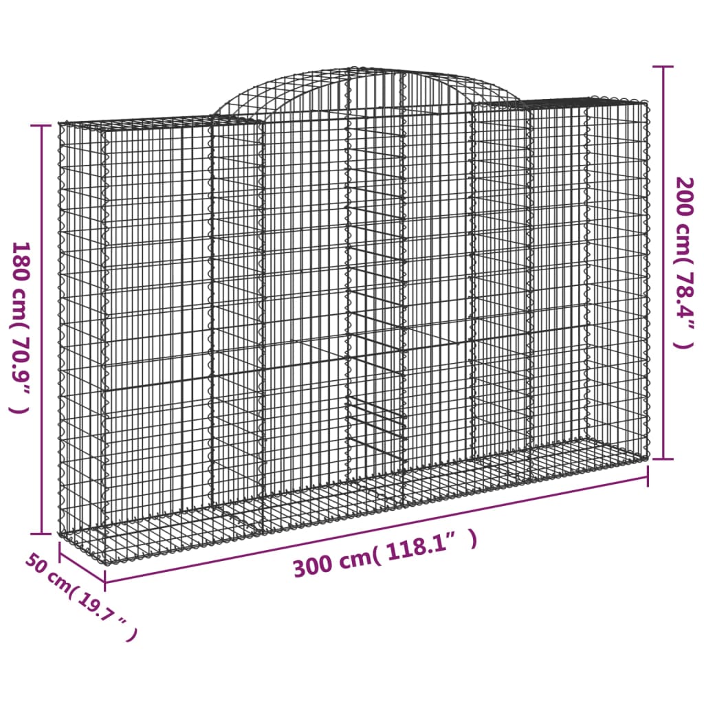 Arched Gabion Baskets 15 pcs 300x50x180/200 cm Galvanised Iron