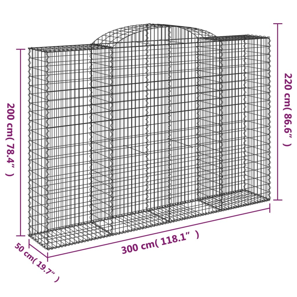 Arched Gabion Baskets 3 pcs 300x50x200/220 cm Galvanised Iron