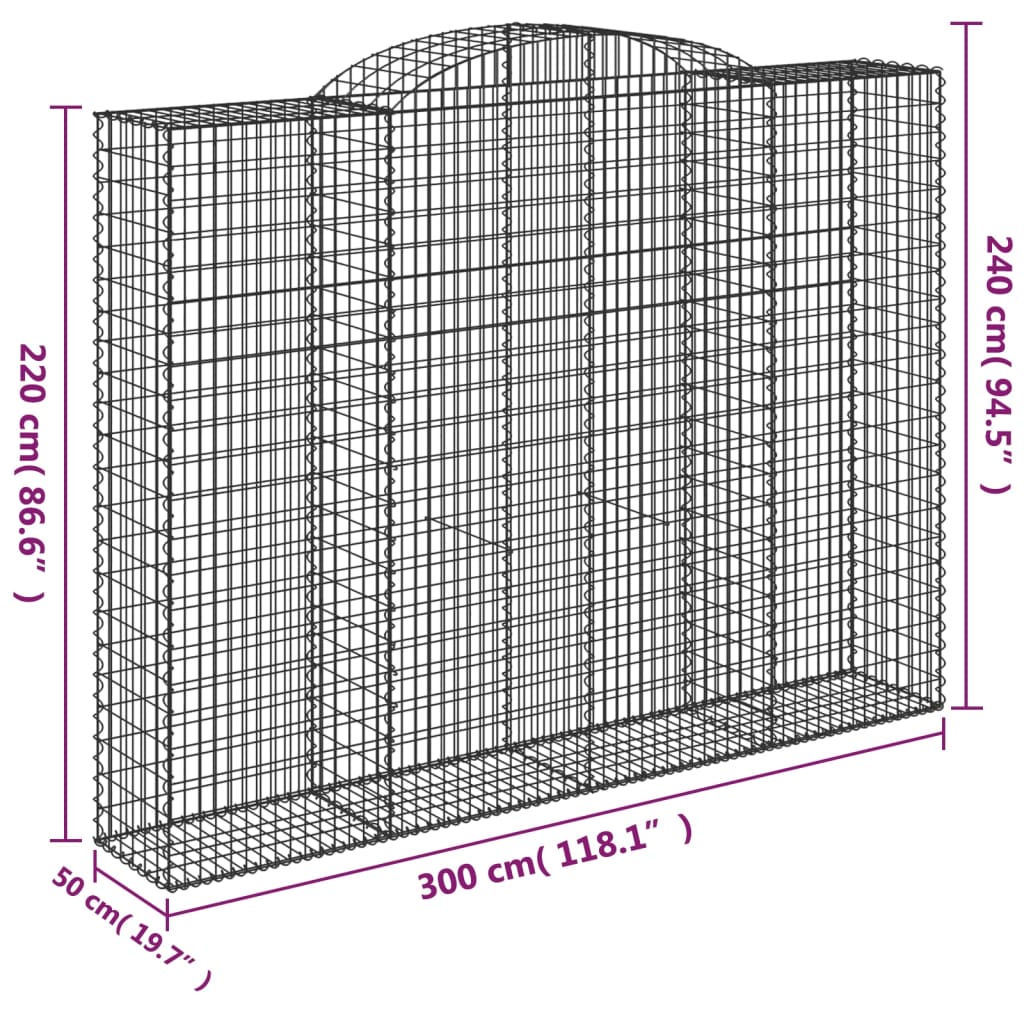 Arched Gabion Baskets 4 pcs 300x50x220/240 cm Galvanised Iron