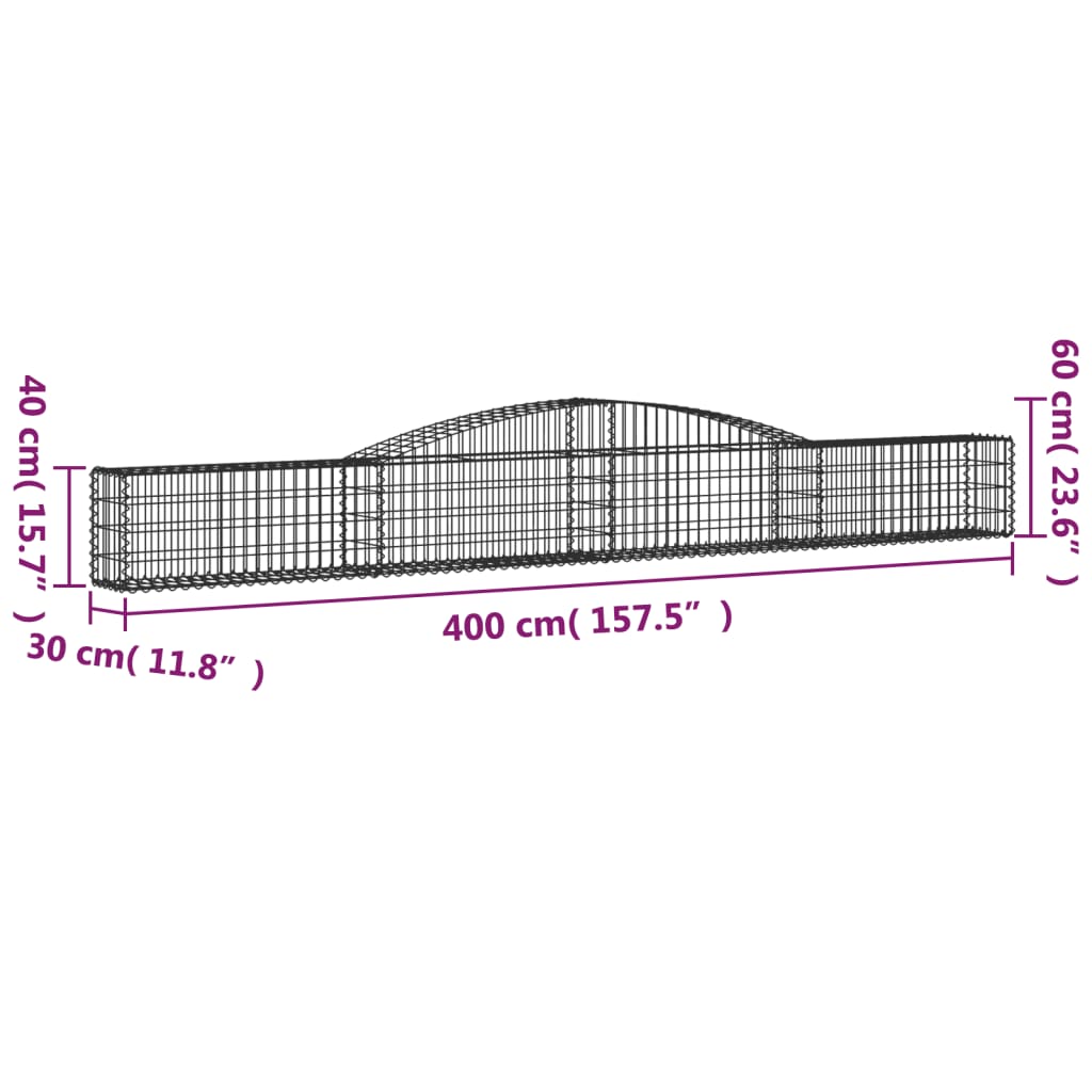 Arched Gabion Baskets 4 pcs 400x30x40/60 cm Galvanised Iron