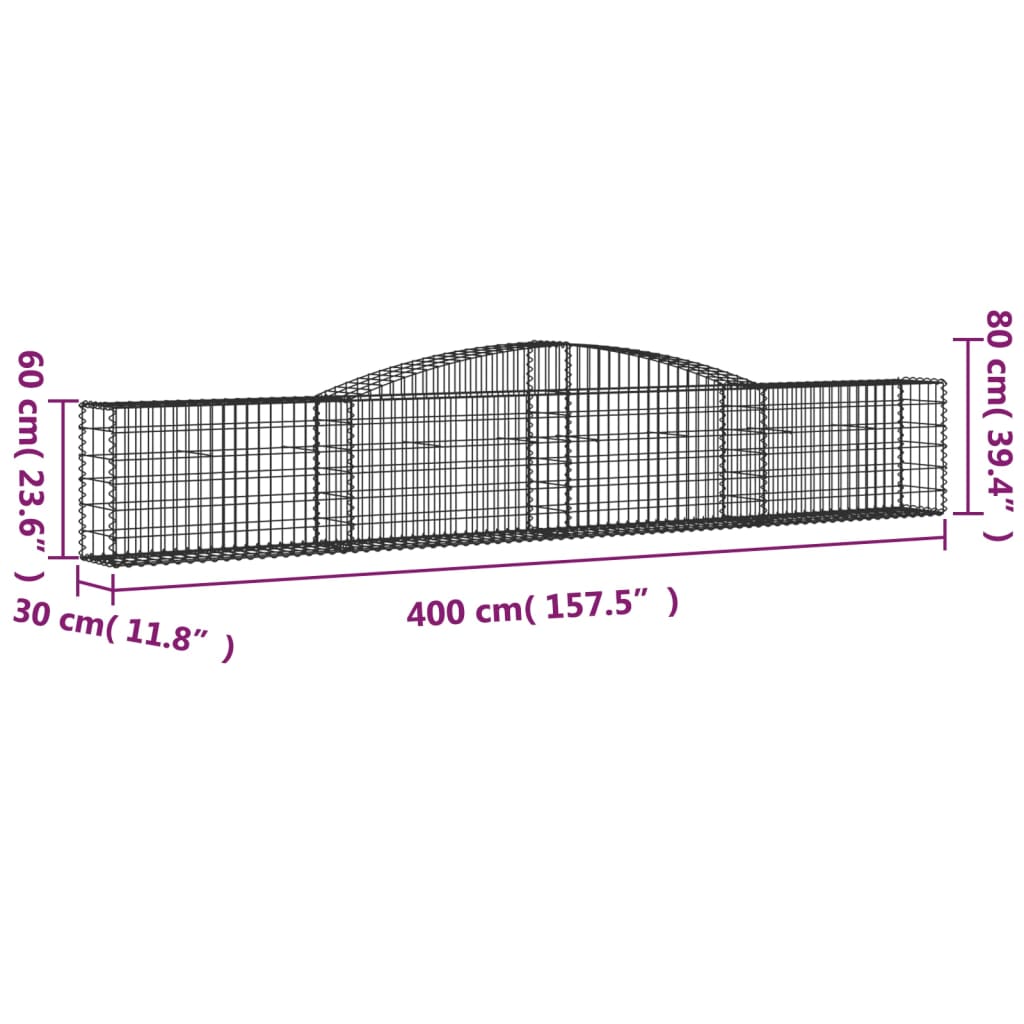 Arched Gabion Baskets 9 pcs 400x30x60/80 cm Galvanised Iron