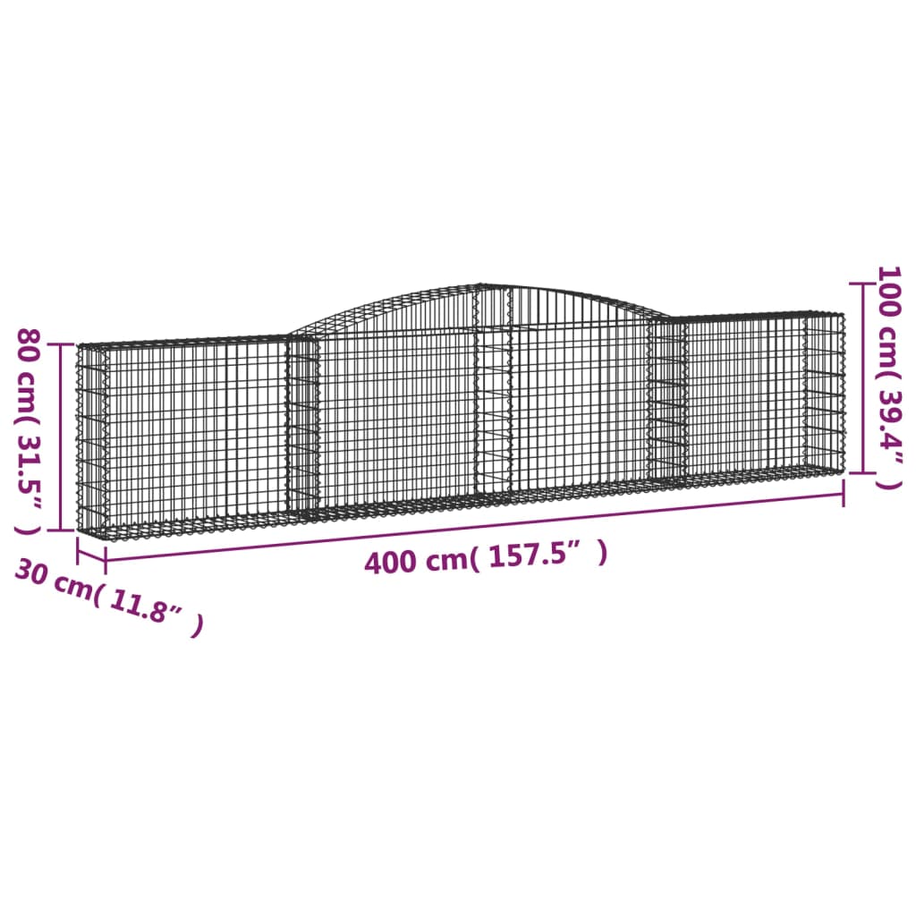 Arched Gabion Baskets 25 pcs 400x30x80/100 cm Galvanised Iron