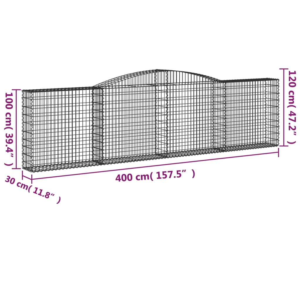 Arched Gabion Baskets 7 pcs 400x30x100/120 cm Galvanised Iron