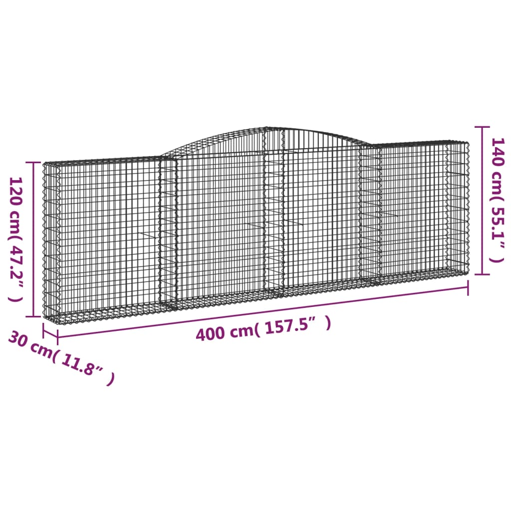 Arched Gabion Baskets 4 pcs 400x30x120/140 cm Galvanised Iron