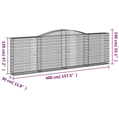 Arched Gabion Baskets 4 pcs 400x30x120/140 cm Galvanised Iron