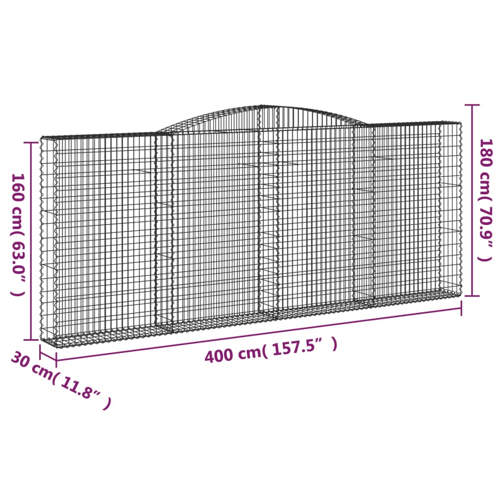 Arched Gabion Baskets 6 pcs 400x30x160/180 cm Galvanised Iron