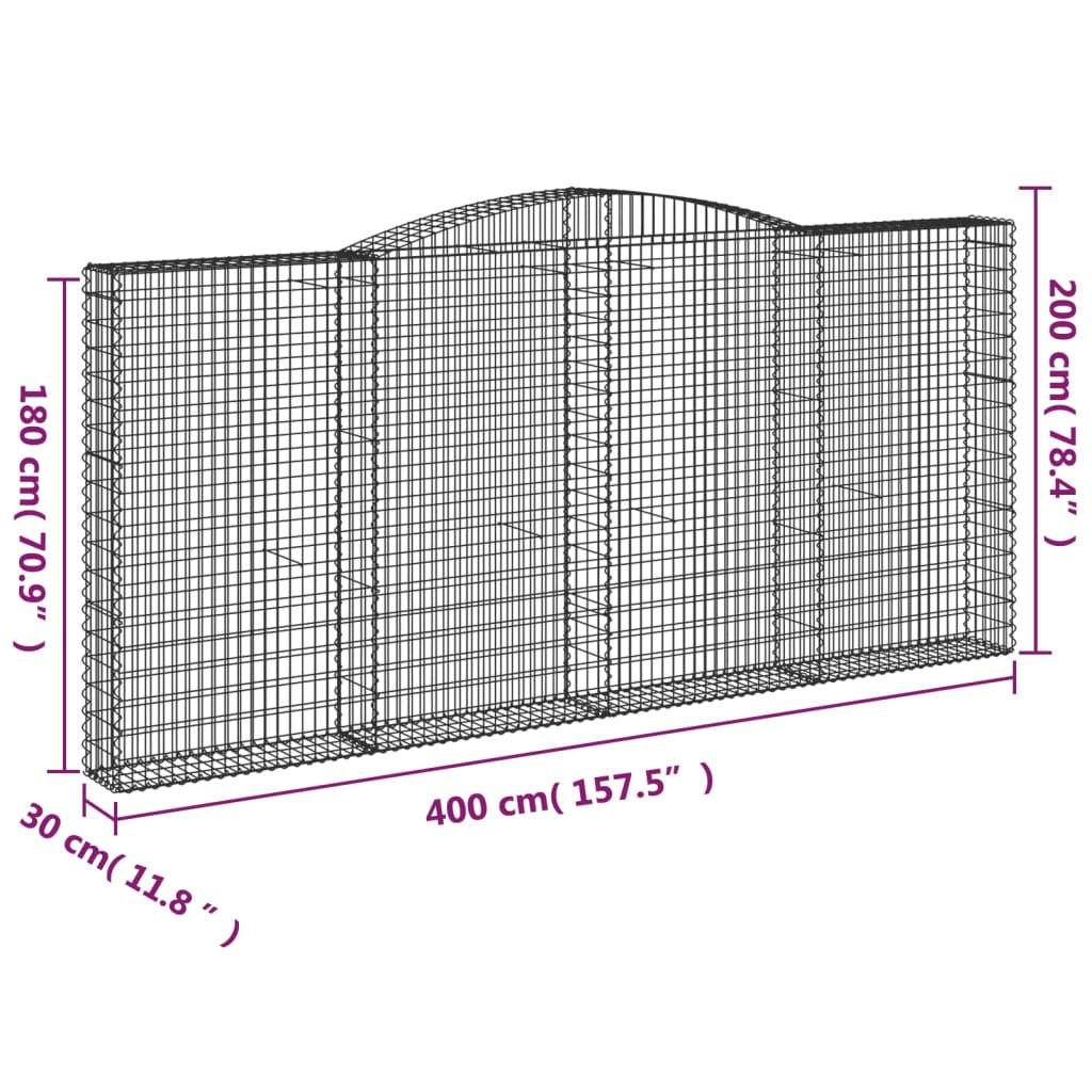 Arched Gabion Baskets 2 pcs 400x30x180/200 cm Galvanised Iron