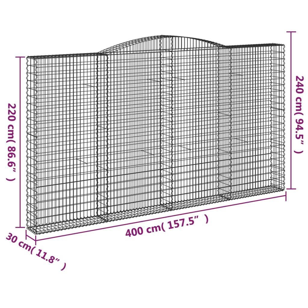 Arched Gabion Baskets 6 pcs 400x30x220/240 cm Galvanised Iron