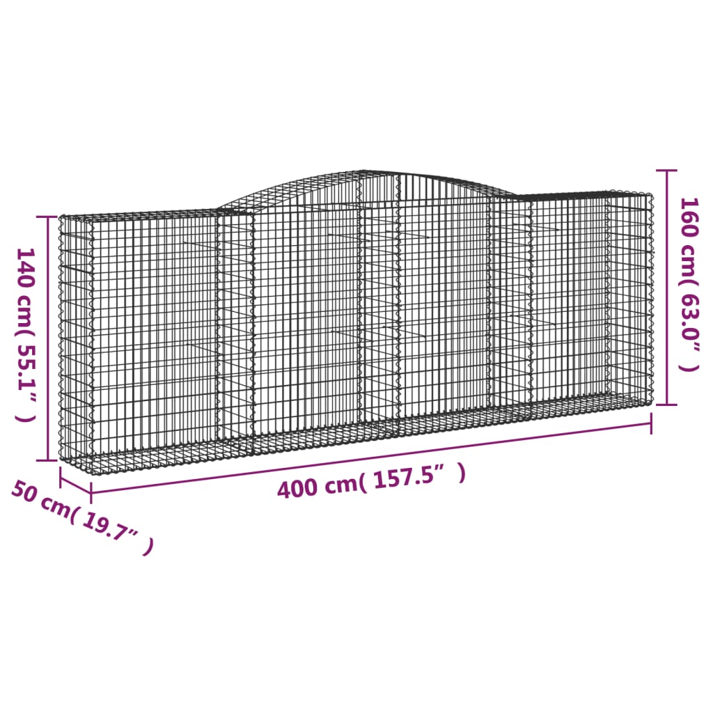 Arched Gabion Baskets 6 pcs 400x50x140/160 cm Galvanised Iron