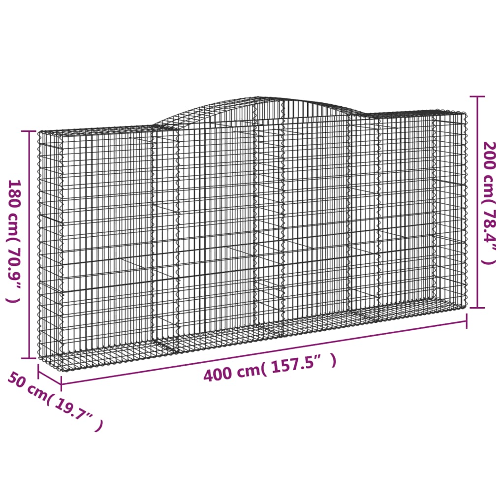 Arched Gabion Baskets 4 pcs 400x50x180/200 cm Galvanised Iron