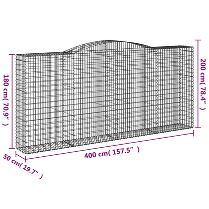 Arched Gabion Baskets 4 pcs 400x50x180/200 cm Galvanised Iron