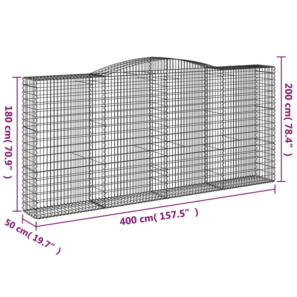 Arched Gabion Baskets 5 pcs 400x50x180/200 cm Galvanised Iron