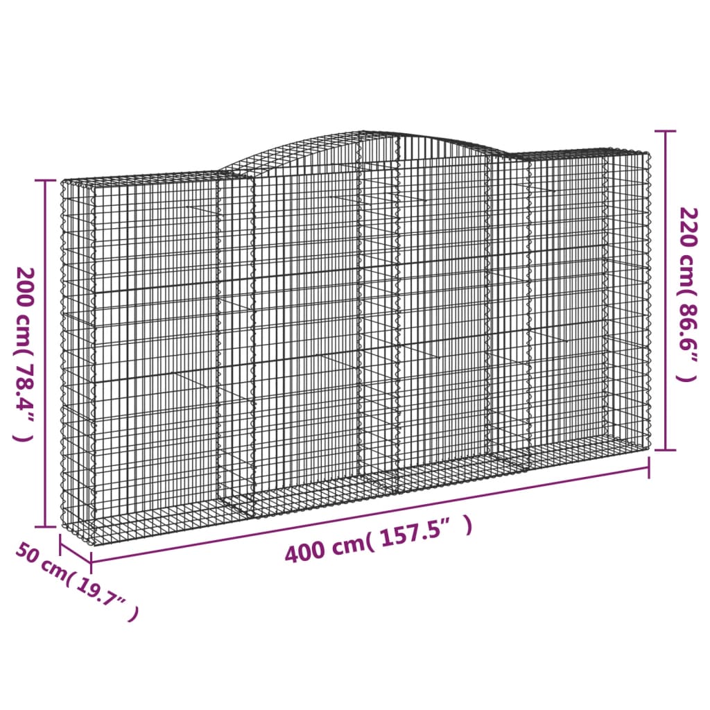 Arched Gabion Baskets 4 pcs 400x50x200/220 cm Galvanised Iron