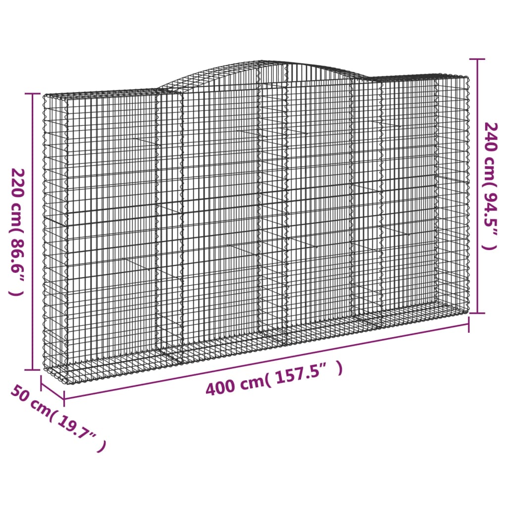 Arched Gabion Baskets 3 pcs 400x50x220/240 cm Galvanised Iron