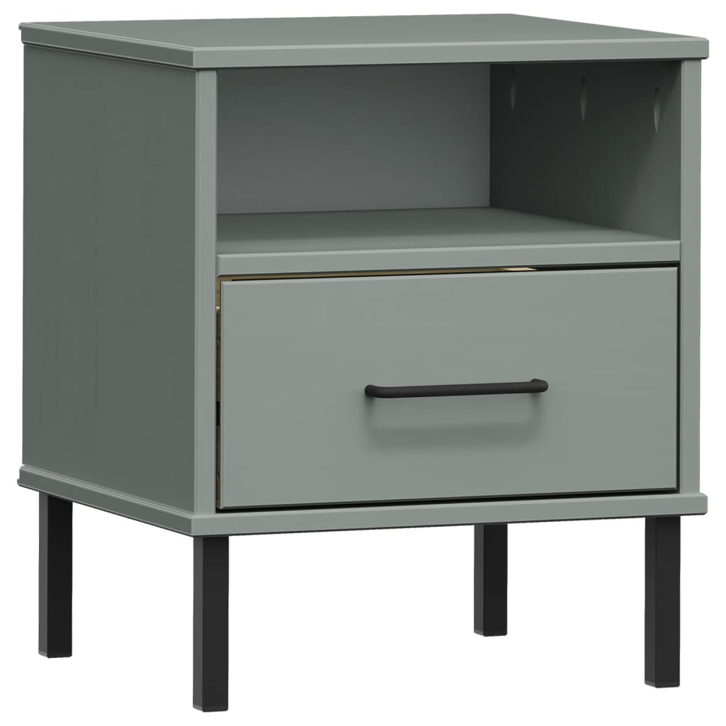 Bedside Cabinet with Metal Legs Grey Solid Wood Pine OSLO