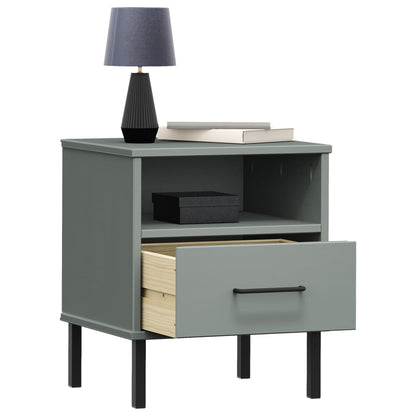 Bedside Cabinet with Metal Legs Grey Solid Wood Pine OSLO