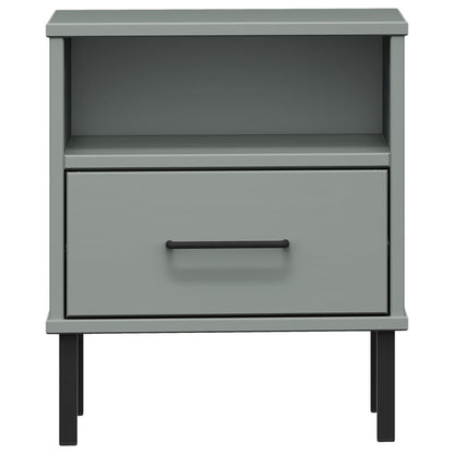 Bedside Cabinet with Metal Legs Grey Solid Wood Pine OSLO