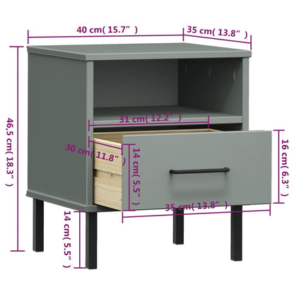 Bedside Cabinet with Metal Legs Grey Solid Wood Pine OSLO