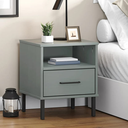 Bedside Cabinet with Metal Legs Grey Solid Wood Pine OSLO