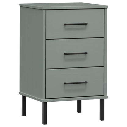 Bedside Cabinet with Metal Legs Grey Solid Wood Pine OSLO